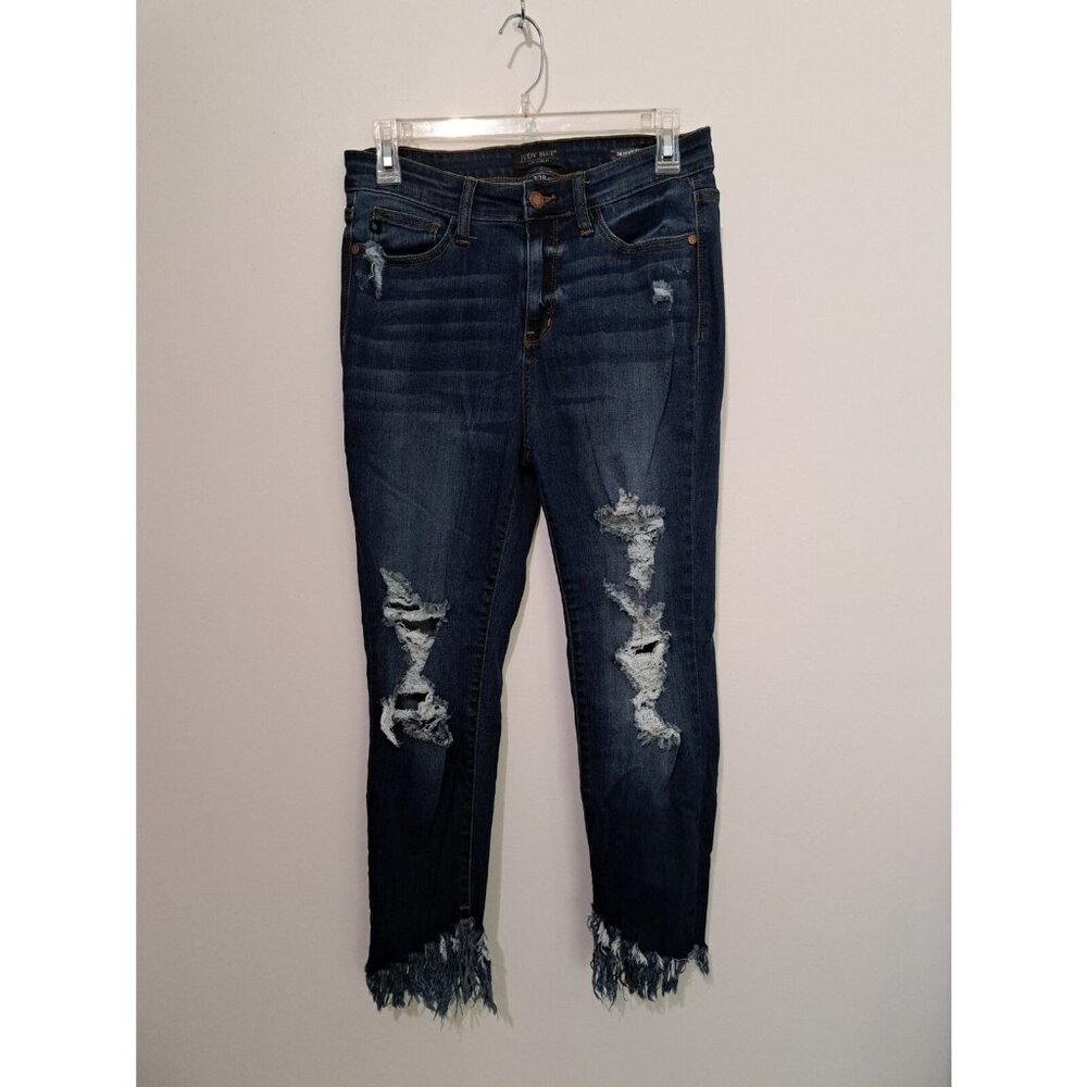 Judy Blue Dark Wash Fringe Hem Skinny Fit Jeans Size 7/28
